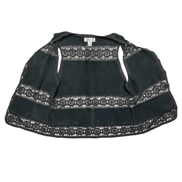 Fred Thomas Black Suede & Crochet Vest Women’s Size Small - Picture 3 of 11
